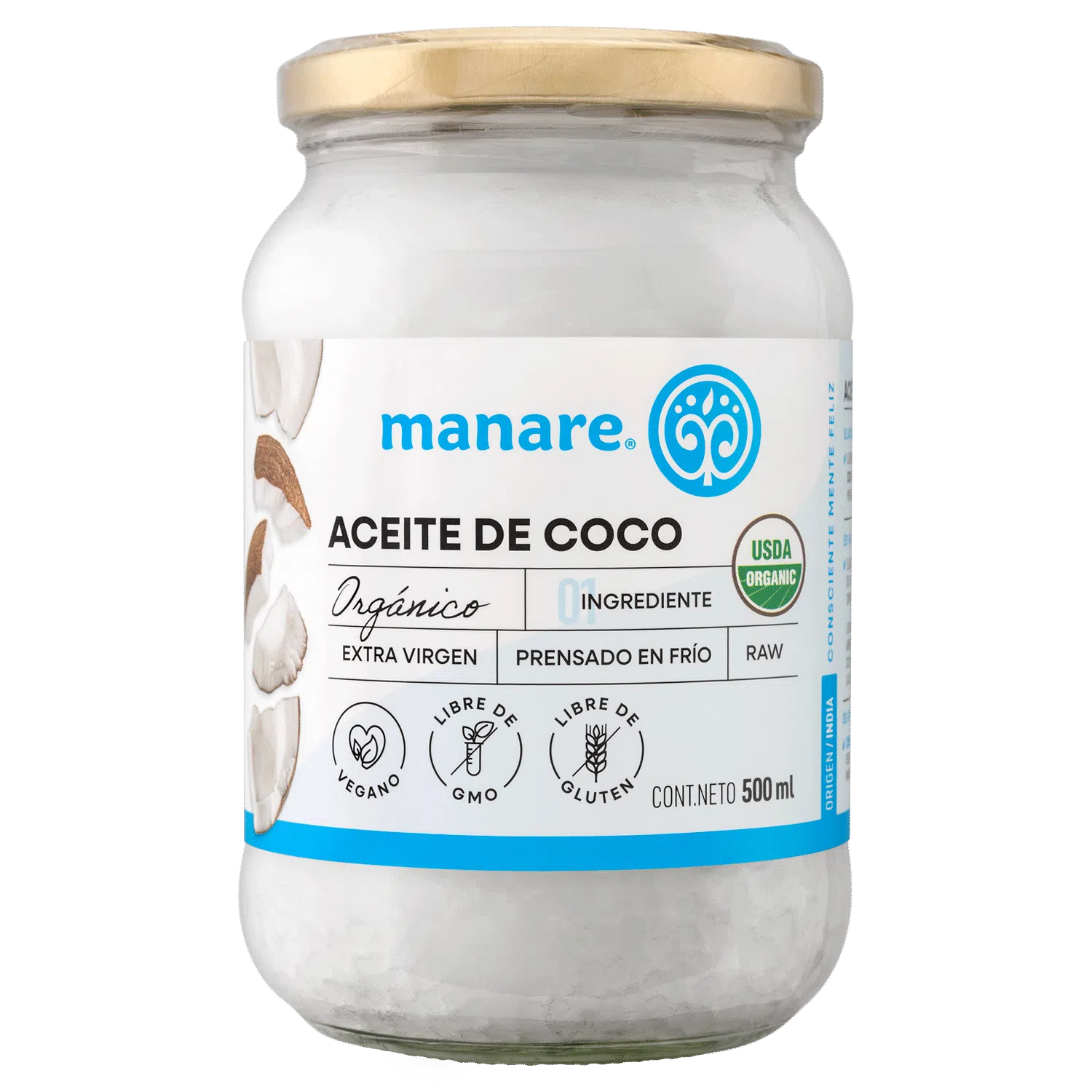 Aceite de Coco orgánico, 500 ml, marca Manare