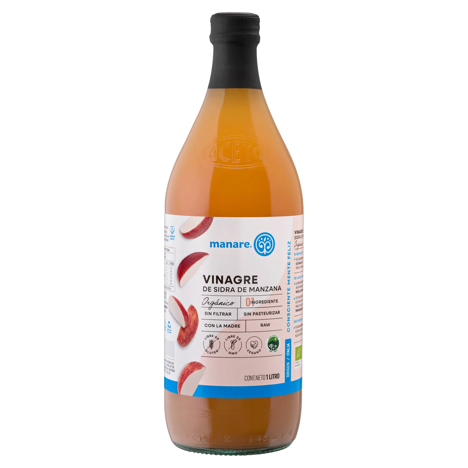Vinagre de Manzana orgánico, 1000 ml, marca Manare