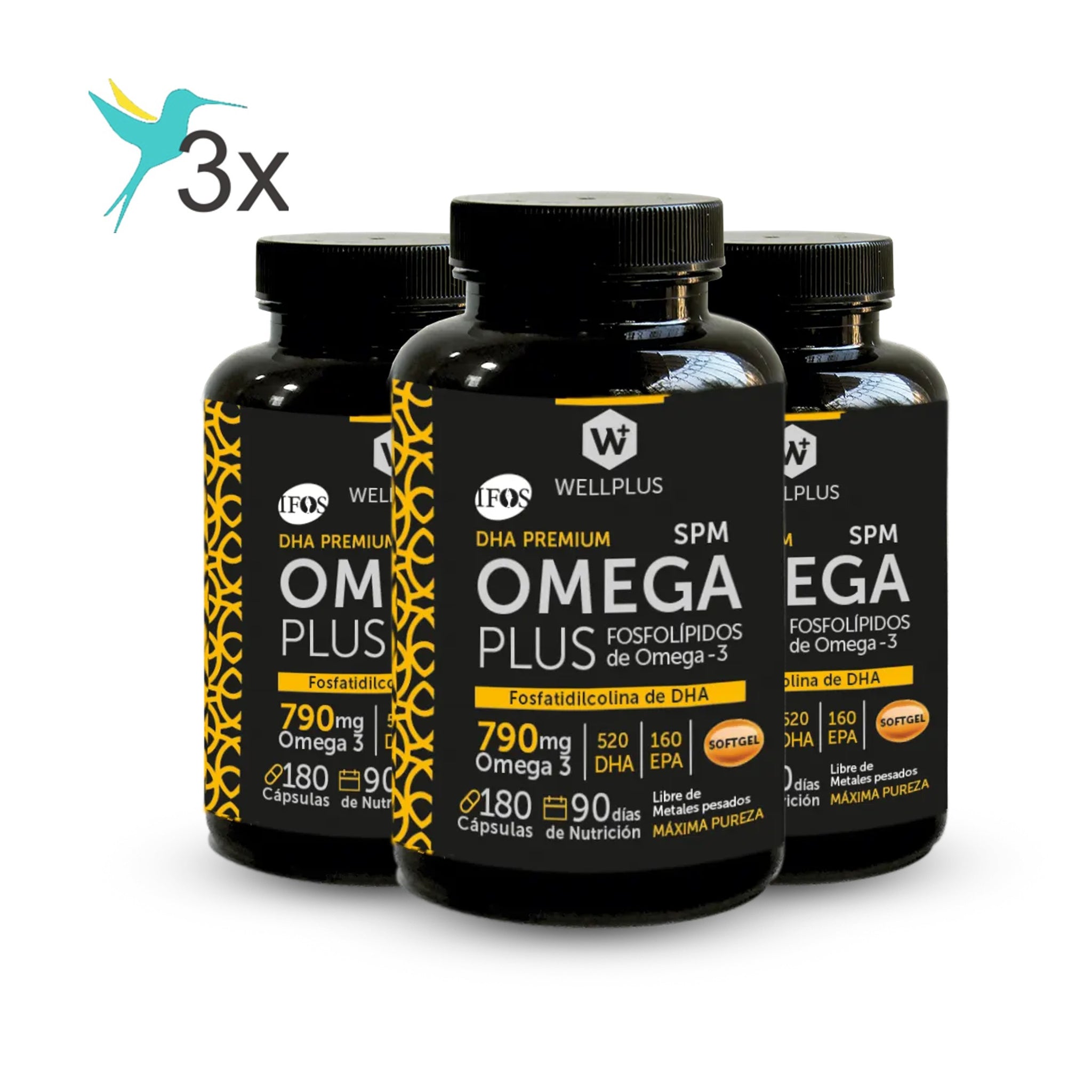 3 x Omega Plus 790 Mg, 3 x 180 capsulas, wellplus