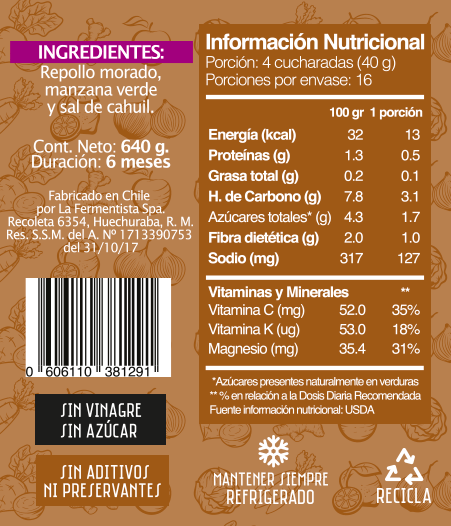 Fermento Sauerkraut Purpura, 640 gr, marca La Fermentista