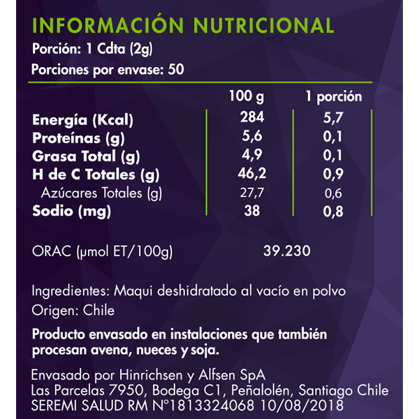 Maqui en polvo, 100 gr, marca Brota