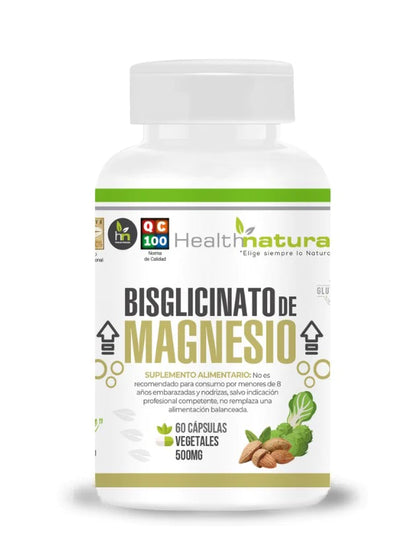 bisglicinato de magnesio de 500 mg, 60 cap, health natural