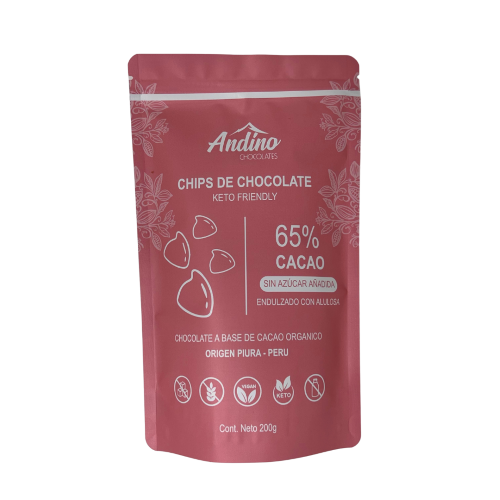 Chips de Chocolate Keto 65%, 200 gr, Andino Chocolates