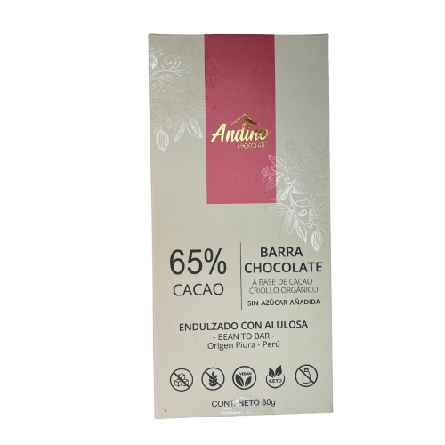 Barra de Chocolate Keto 65%, 80 gr, Andino Chocolates