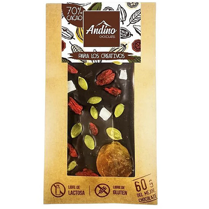 Barra Chocolate 70% Creativos, 60 gr, Andino Chocolates