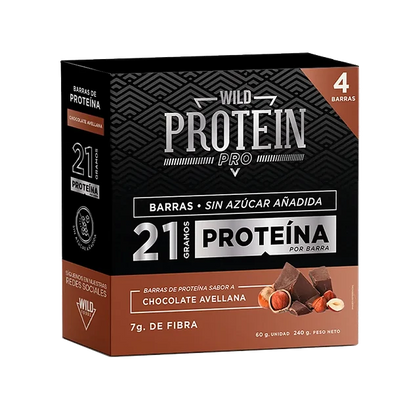 Caja 4 Wild Protein Pro Bar Chocolate Avellana, 4 X 60 gr, Wild Protein