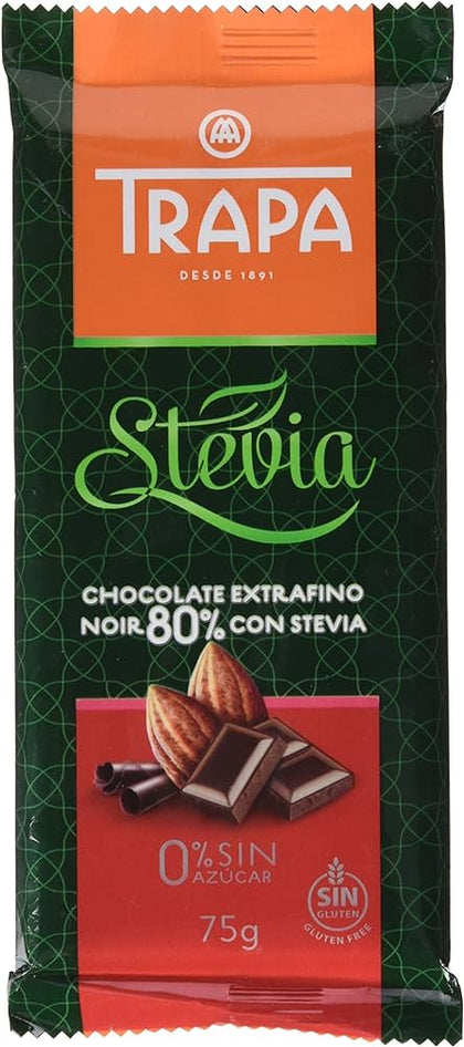 chocolate negro 80% con stevia vegano sin gluten, 80 gr, trapa