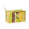 Caja Basilur Lemon & Lime abierta con los sobres de té