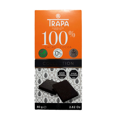 Chocolate Negro Vegano 100% sin gluten, 80 gr, Trapa