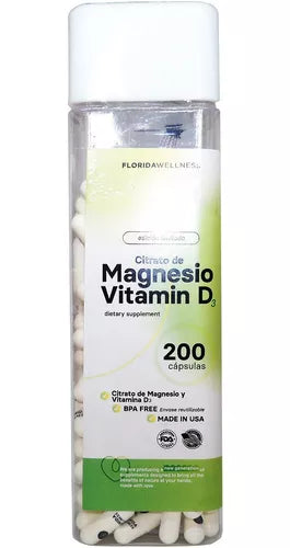 Citrato Magnesio + Vit D, 200 Cap, Florida Wellness