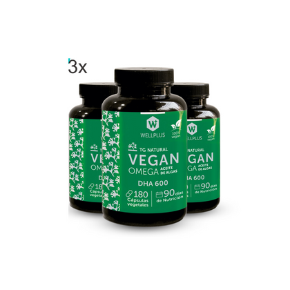 3 x Vegan Omega 3, 3 x 180 capsulas, wellplus