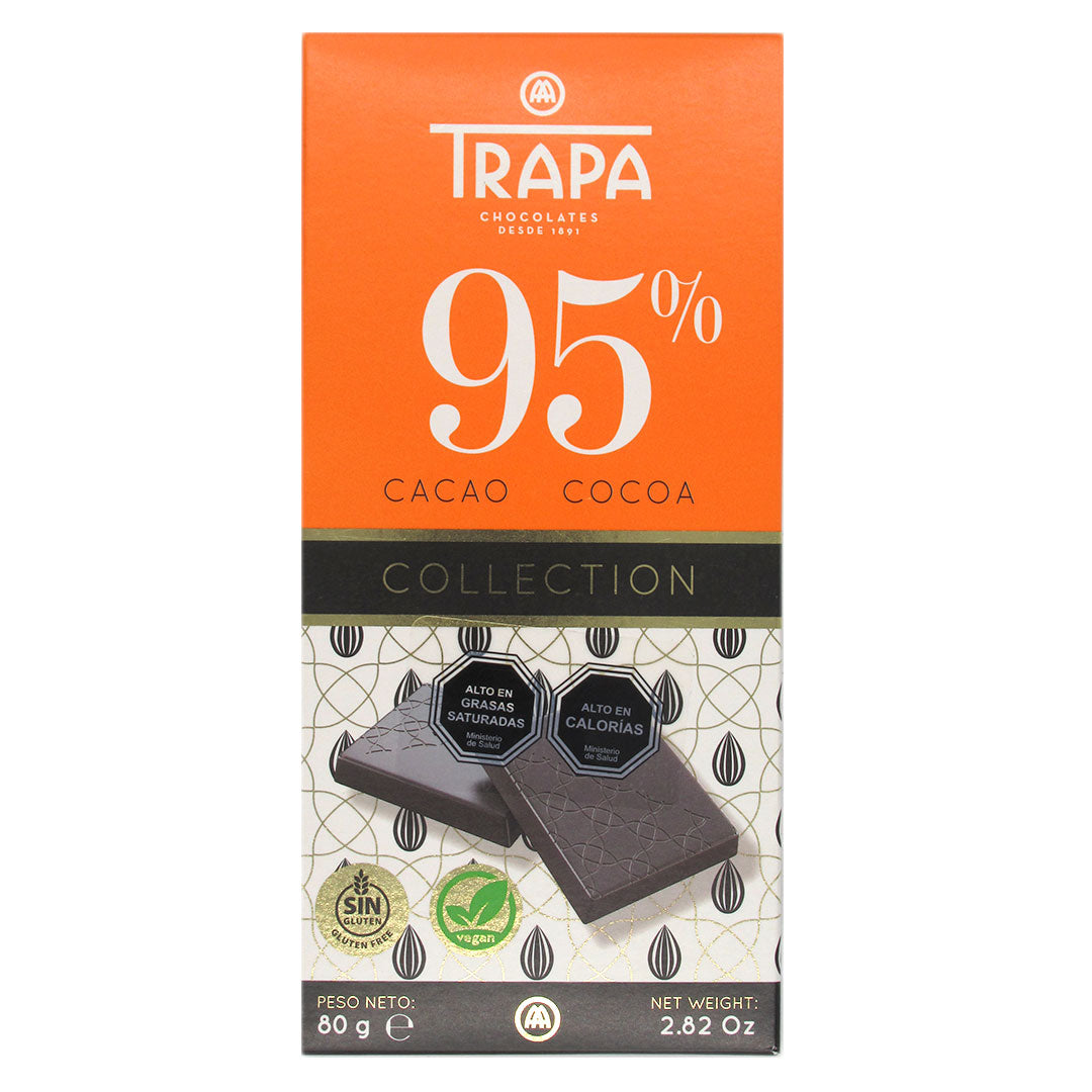 Chocolate Negro Vegano 95% sin gluten, 90 gr, Trapa