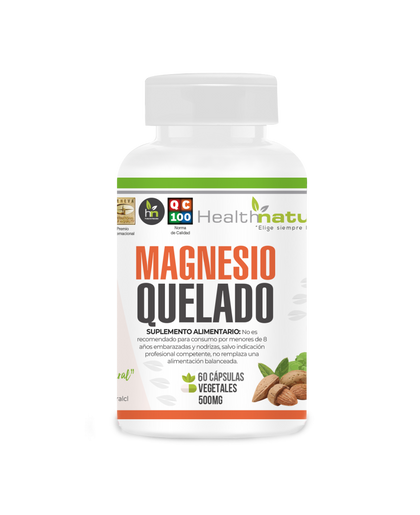magnesio quelado de 500 mg, 60 cap, health natural