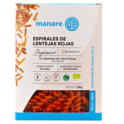 espirales de garbanzos organicos, 250 gr, manare