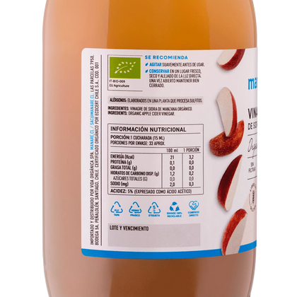 Vinagre de Manzana orgánico, 500 ml, marca Manare