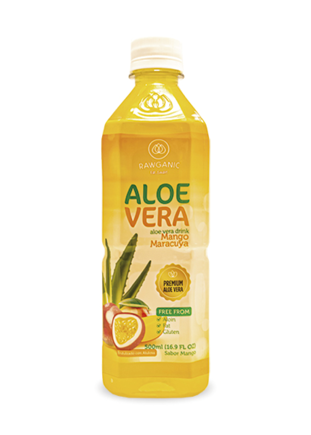 Bebida de Aloe Vera Mango Maracuya, 500 ml, Rawganic