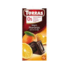Chocolate Negro con Naranja sin azucar, 75 Gr, Torras