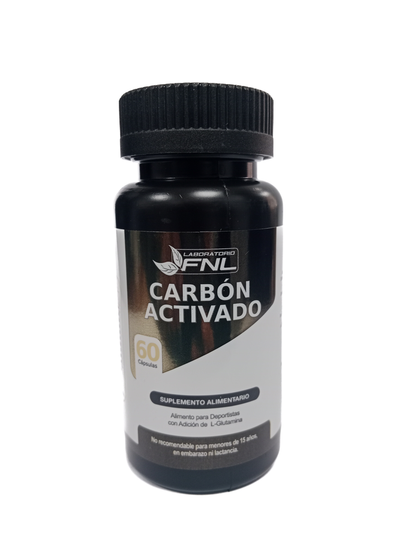Carbón Activado en cápsulas de 500 mg, 60 cápsulas, marca Fnl