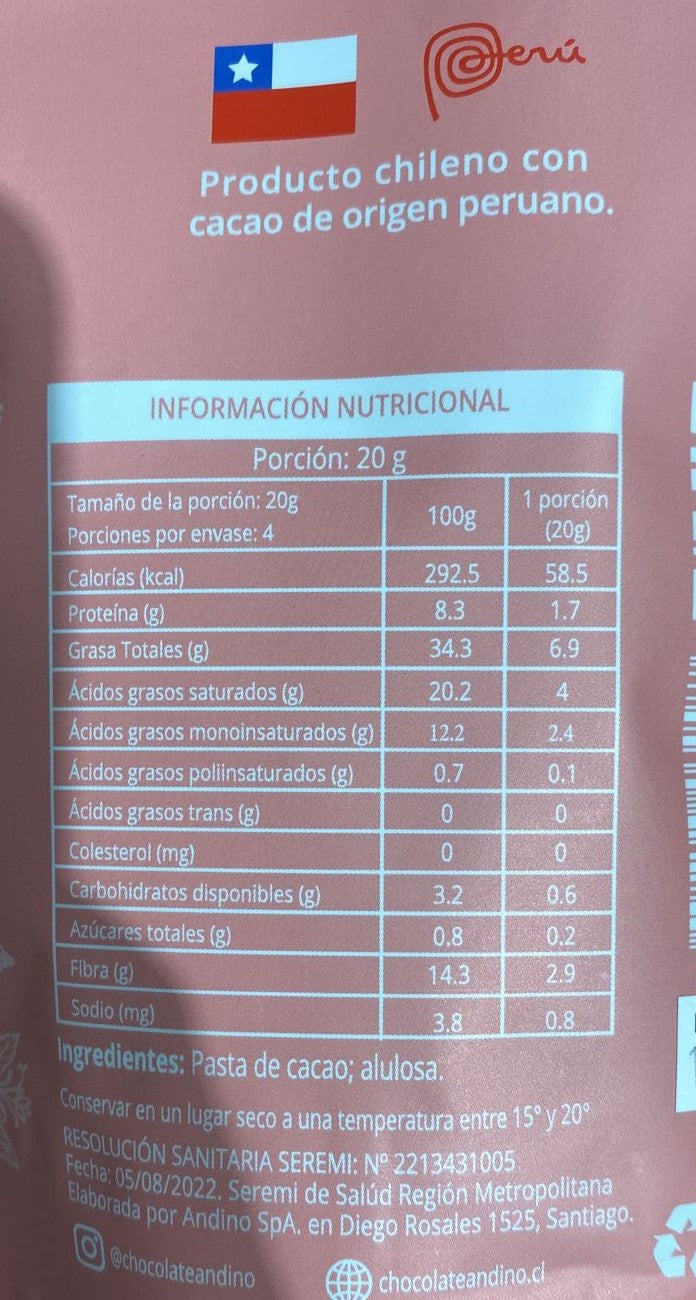Chips de Chocolate Keto 65%, 200 gr, Andino Chocolates