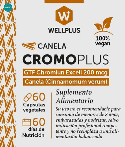 Cromo Plus Canela, 60 capsulas, wellplus