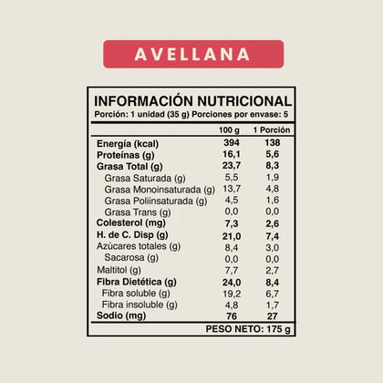 Barrita Wild Fit Avellanas, 35 gr, wild foods