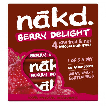 Barrita Nakd Berry Delight, caja 4 X 35 gr, marca Nakd