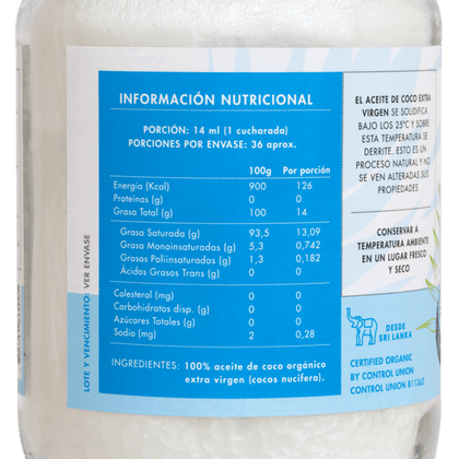 Aceite de Coco orgánico, 500 ml, marca Manare