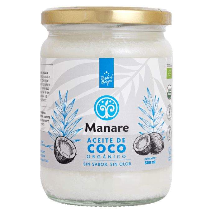 Aceite de Coco orgánicoSin Olor ni Sabor, 500 ml, marca Manare