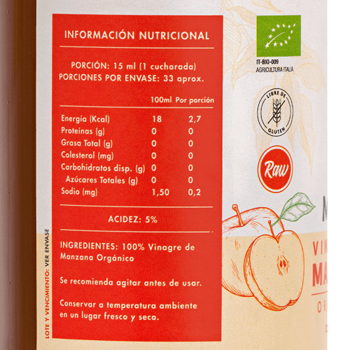 Vinagre de Manzana orgánico, 500 ml, marca Manare