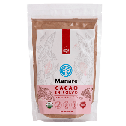 Cacao en polvo Raw, 200 gr, marca Manare