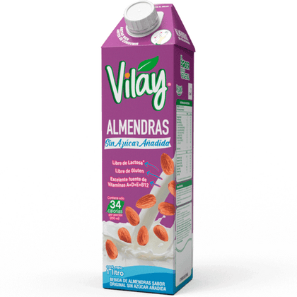 Bebida Vegetal Almendra sin azúcar, 1000 ml, marca Vilay
