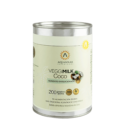 Alimento Vegetal en polvo de Coco Veggimilk, 200 gr, marca Aqua Solar