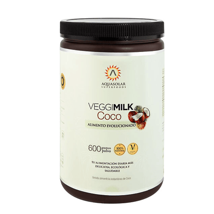 Alimento Vegetal en polvo de Coco Veggimilk, 600 gr, marca Aqua Solar