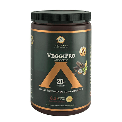 Batido Proteico Vegetal en polvo Veggipro Chocolate, 600 gr, marca Aqua Solar