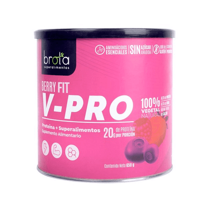 Proteína Vegetal V-Pro Berry Boost, 650 gr, marca Brota