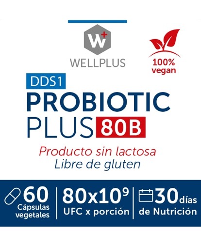 3 x Probiotic Plus 80 B, 3 x 60 capsulas, wellplus
