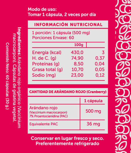 Cranberry Plus en cápsulas de 500 mg, 60 capsulas, wellplus