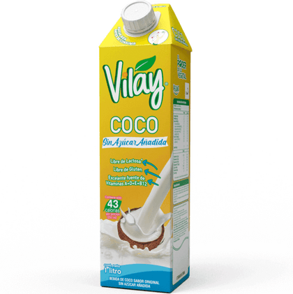 Bebida Vegetal Coco sin azúcar, 1000 ml, marca Vilay