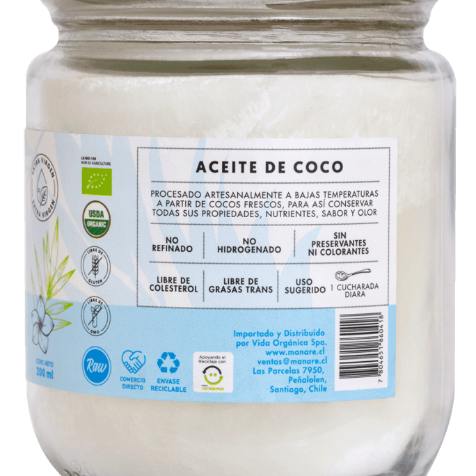 Aceite de Coco orgánico, 200 ml, marca Manare