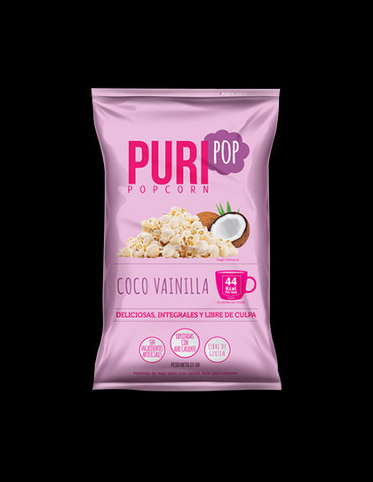 Popcorn Coco Vainilla, 25 gr, marca Puripop