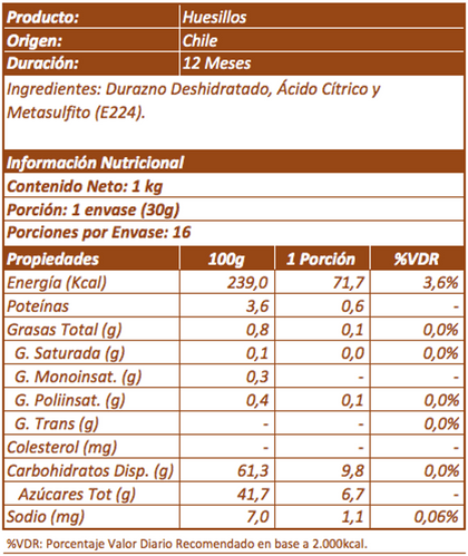 Huesillo Deshidratado Doypack, 400 gr, marca Las Mellizas