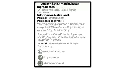 Corazon de Manjar y Nuez Keto, 3 unidades, marca Keto Free