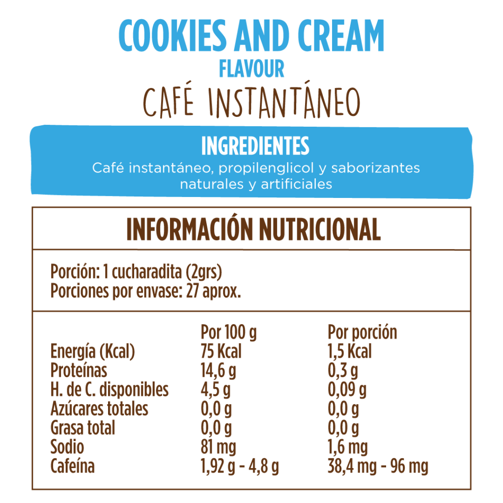 Café instantáneo Cookies and Cream, 50 gr, marca Beanies