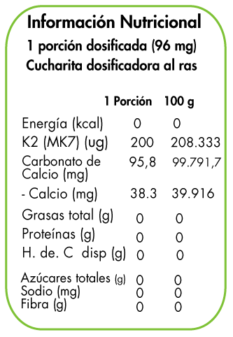 Vitamina K2 en polvo 90 porciones de 200 Ug, 5.8 Gr, Dulzura Natural