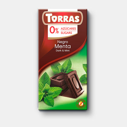 Chocolate Negro con Menta sin azucar, 75 Gr, Torras