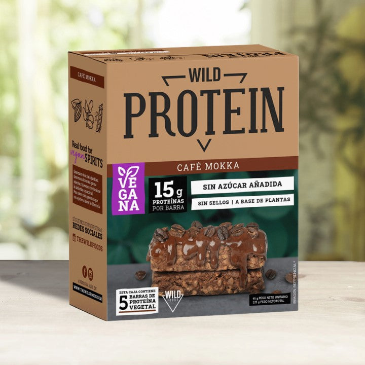 Caja 5 u Wild Protein Bar Café Moka, 5 X 45 Gr, Wild Protein