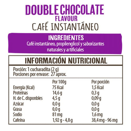 Café Instantáneo Double Chocolate, 50 gr, marca Beanies