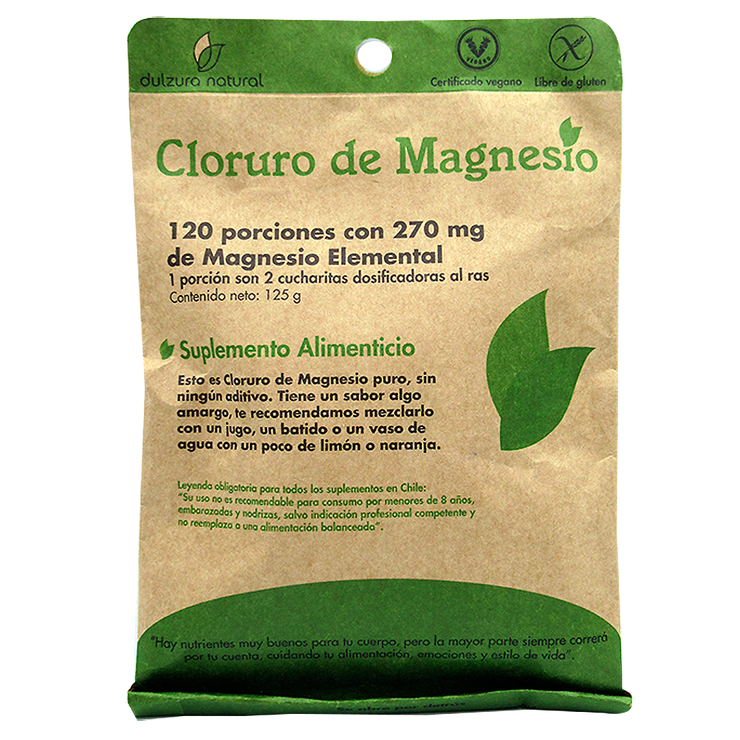 Cloruro de Magnesio en polvo 270 mg, 120 porciones, marca Dulzura Natural