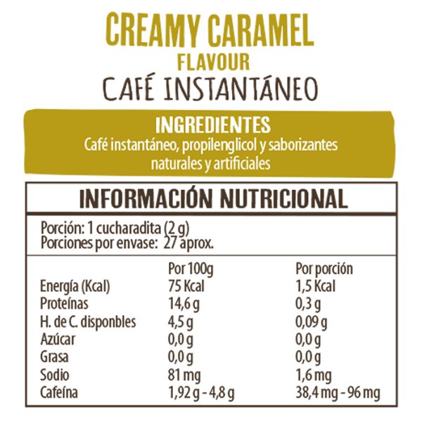 Café Instantáneo Creamy Caramel, 50 gr, marca Beanies