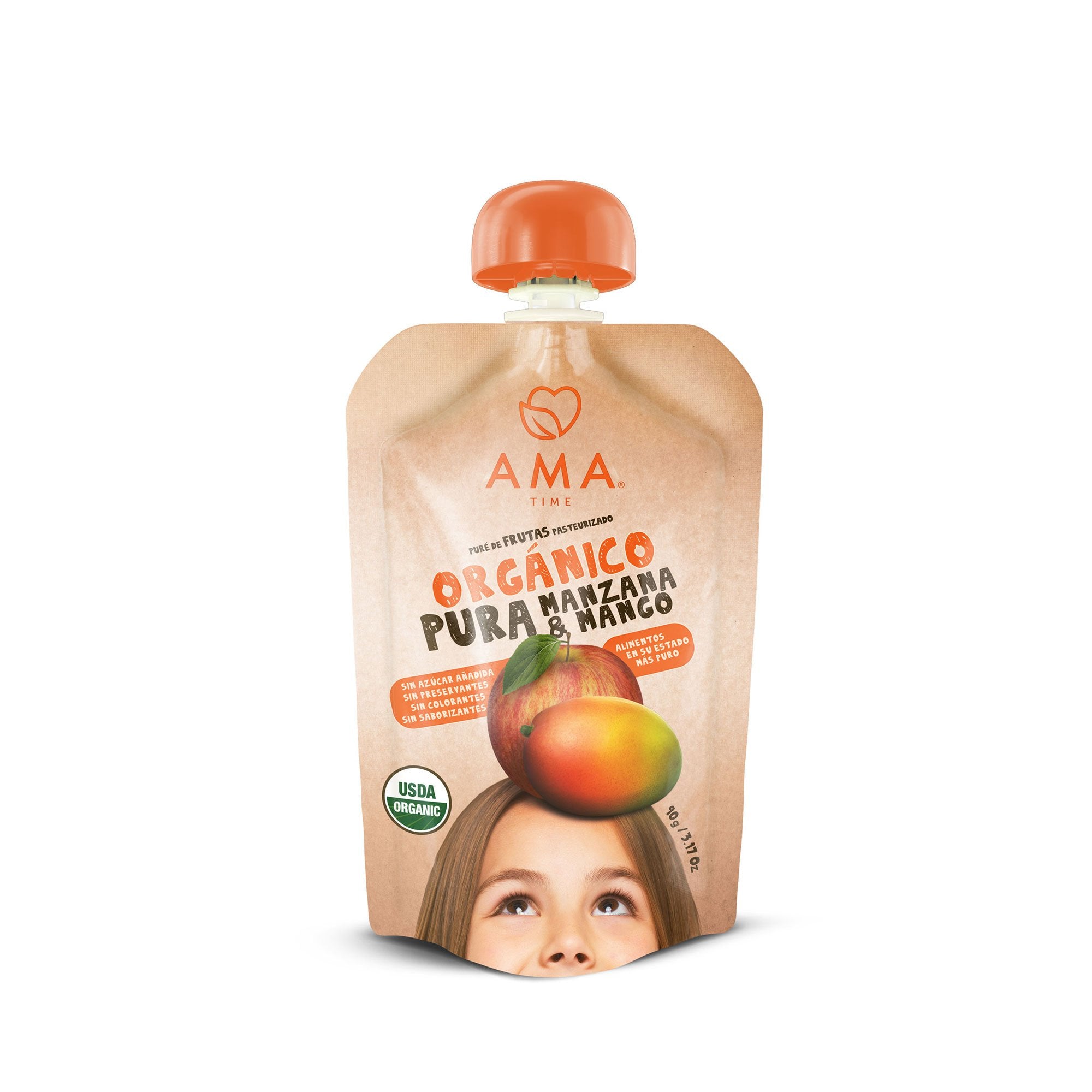 Pure de Fruta de Manzana Mango orgánico, 90 gr, marca Ama